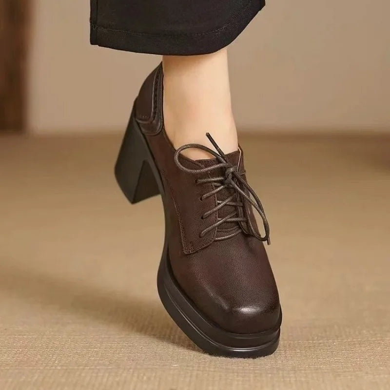 Candela | Zapatos Oxford de Tacón Bloque Mujer Cordones Plataforma