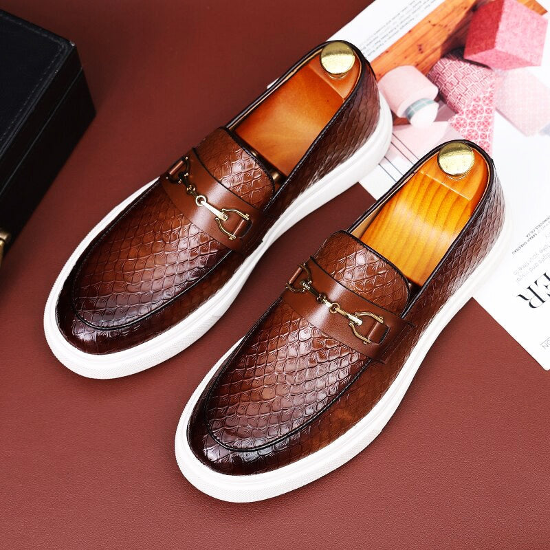 Carlos | Mocasines de Cuero Trenzado Hombre Hebilla Dorada