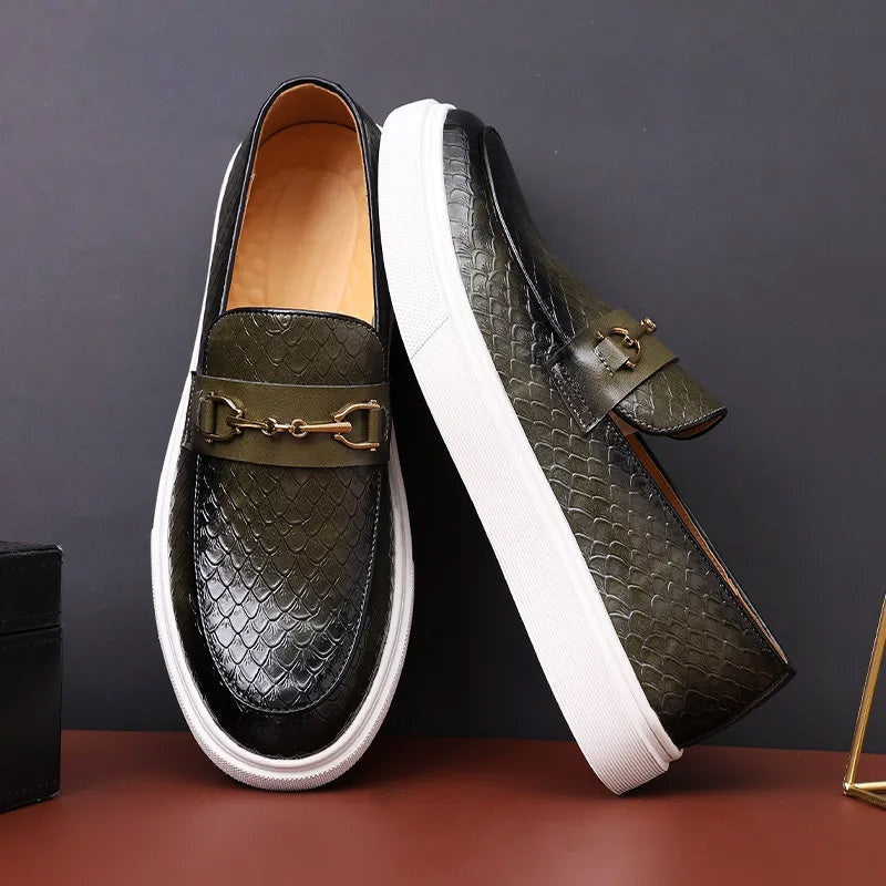 Carlos | Mocasines de Cuero Trenzado Hombre Hebilla Dorada