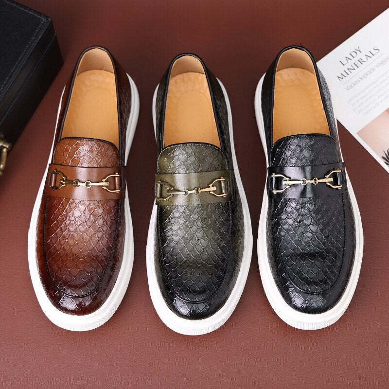 Carlos | Mocasines de Cuero Trenzado Hombre Hebilla Dorada