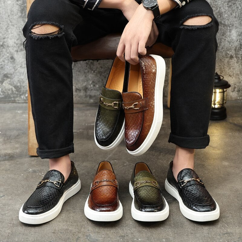 Carlos | Mocasines de Cuero Trenzado Hombre Hebilla Dorada