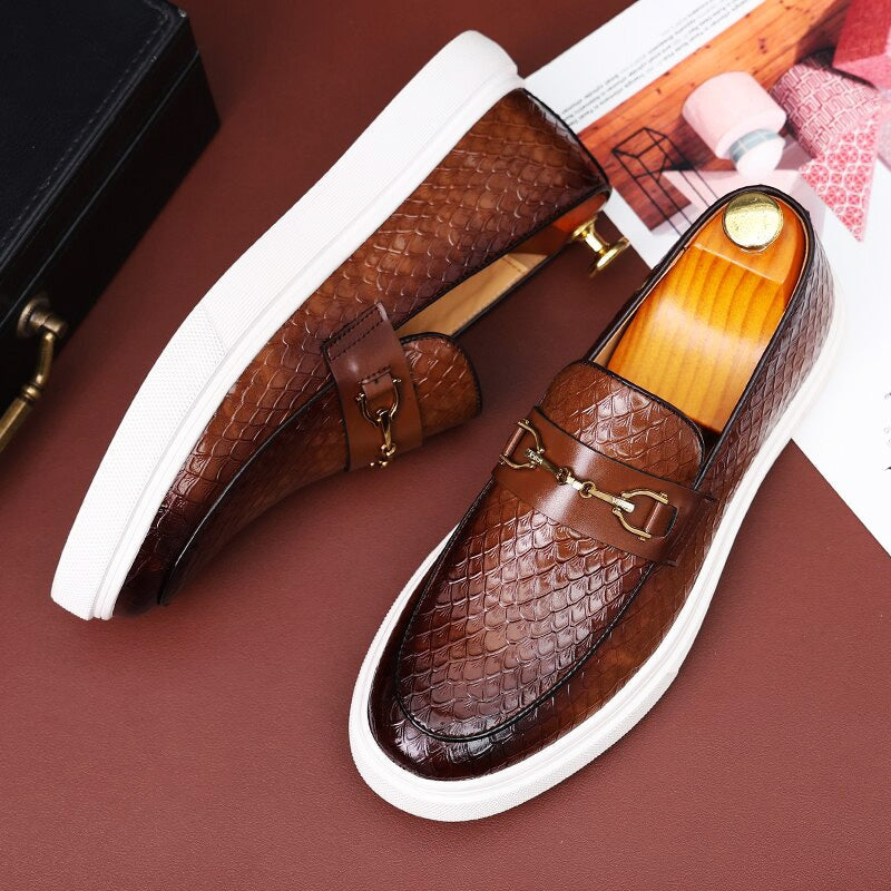 Carlos | Mocasines de Cuero Trenzado Hombre Hebilla Dorada