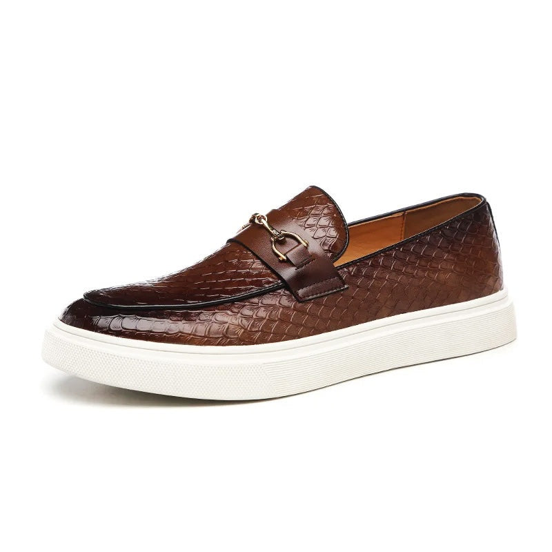 Carlos | Mocasines de Cuero Trenzado Hombre Hebilla Dorada