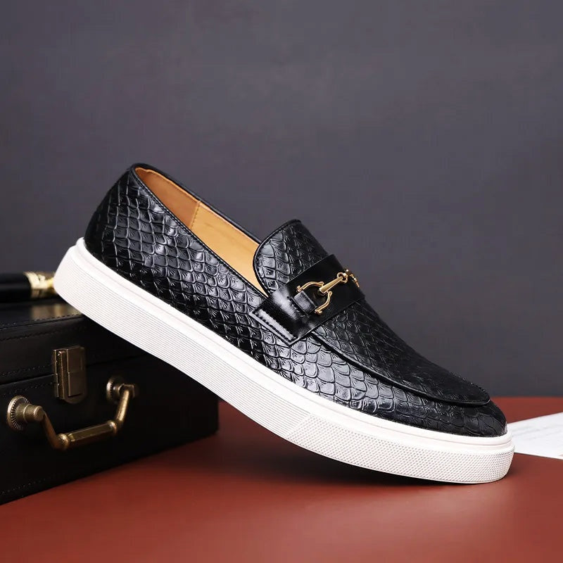 Carlos | Mocasines de Cuero Trenzado Hombre Hebilla Dorada