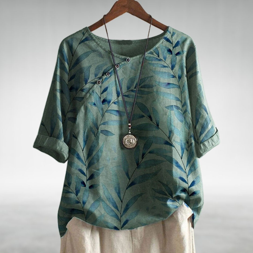 Carmen | Blusa de Lino Estampada Botánica Mujer Manga Corta
