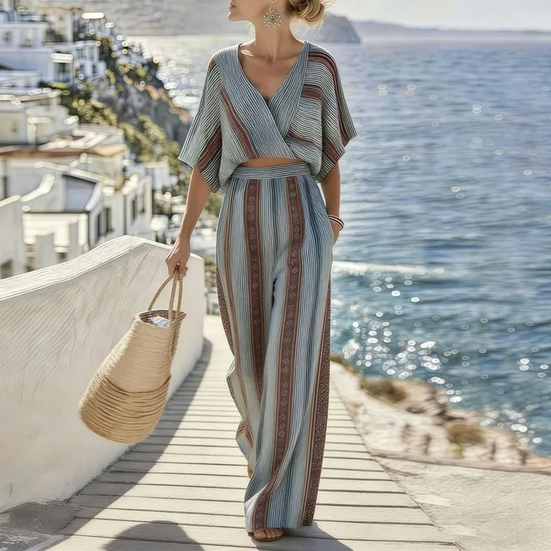 Catalina | Conjunto de Pantalón Palazzo Estampado Rayas Mujer