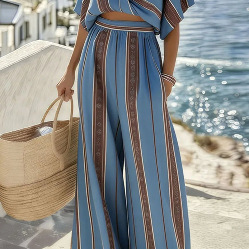 Catalina | Conjunto de Pantalón Palazzo Estampado Rayas Mujer
