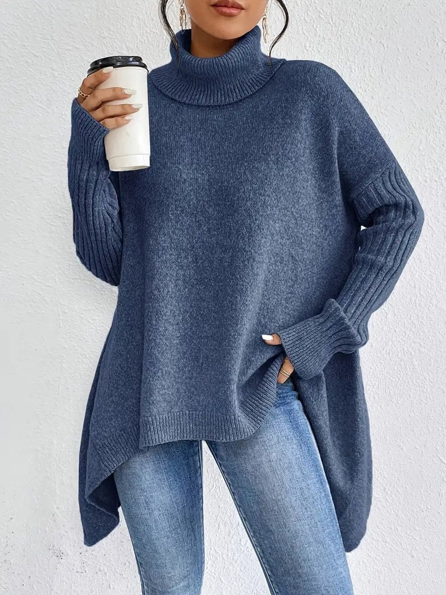 Cayetana | Jersey de Punto Cuello Alto Oversized Mujer Dobladillo Asimétrico