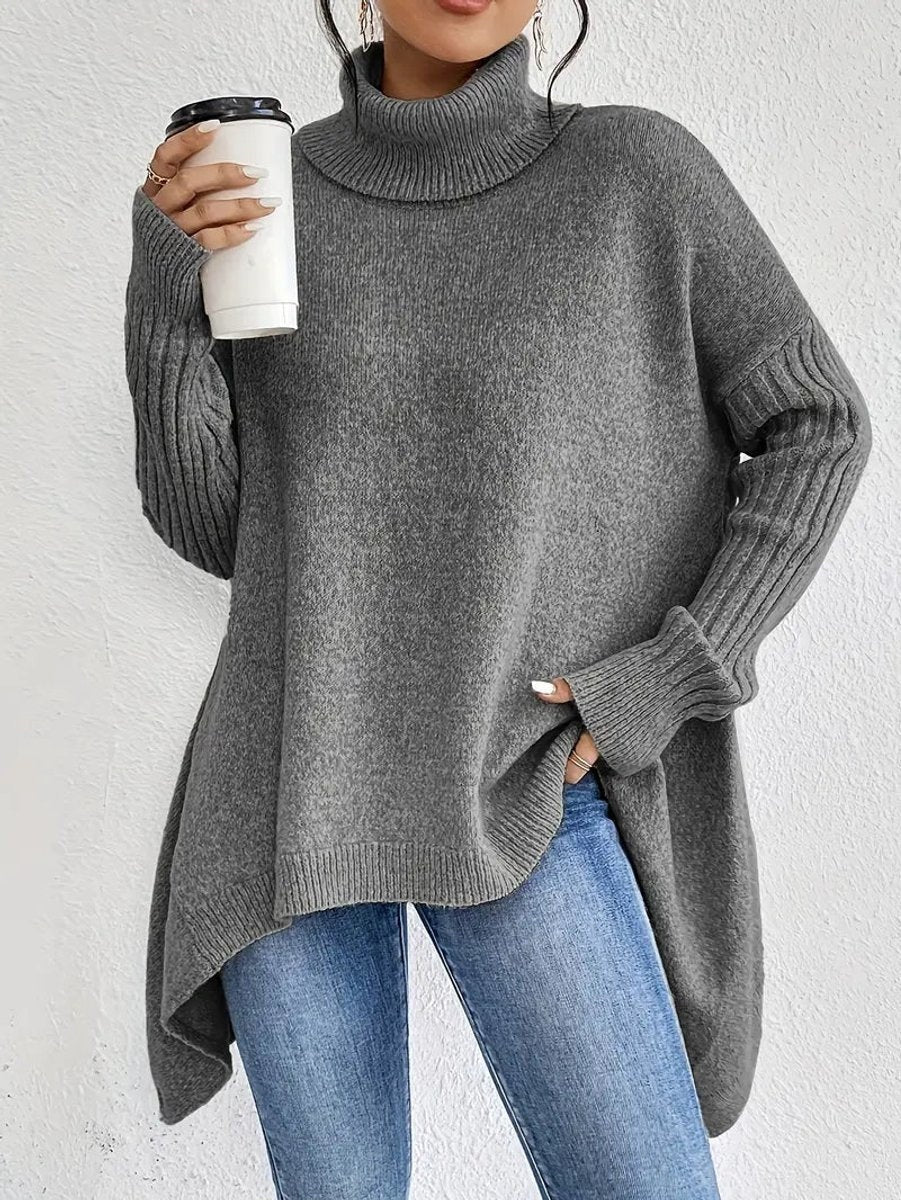 Cayetana | Jersey de Punto Cuello Alto Oversized Mujer Dobladillo Asimétrico