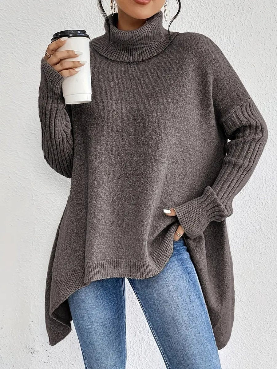 Cayetana | Jersey de Punto Cuello Alto Oversized Mujer Dobladillo Asimétrico