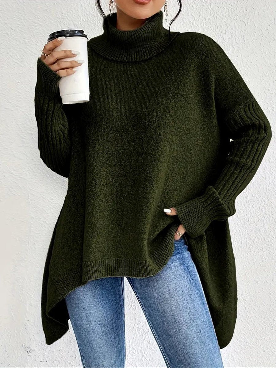 Cayetana | Jersey de Punto Cuello Alto Oversized Mujer Dobladillo Asimétrico
