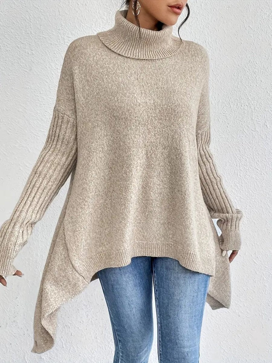 Cayetana | Jersey de Punto Cuello Alto Oversized Mujer Dobladillo Asimétrico