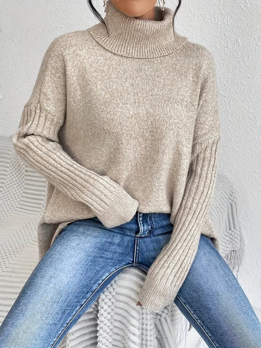 Cayetana | Jersey de Punto Cuello Alto Oversized Mujer Dobladillo Asimétrico