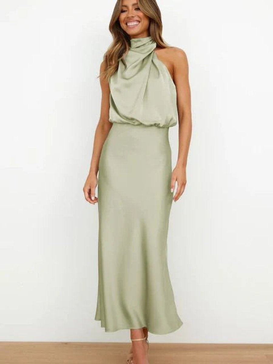 Cayetana | Vestido de Fiesta Largo Satén Mujer Cuello Halter Drapeado