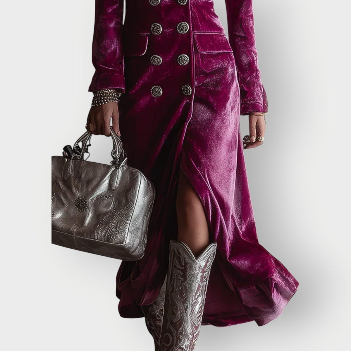 Cayetana | Vestido de Invitada Invierno de Terciopelo Mujer Manga Larga Doble Botonadura