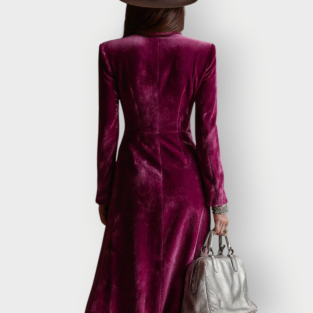 Cayetana | Vestido de Invitada Invierno de Terciopelo Mujer Manga Larga Doble Botonadura