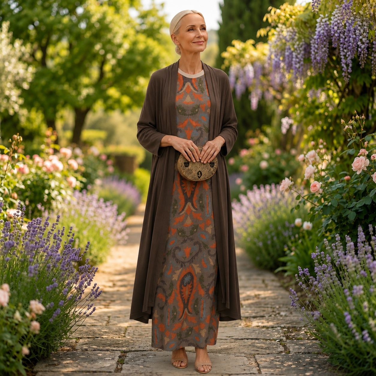 Cayetana | Vestido Invitada Invierno Midi Estampado Mujer con Duster a Juego