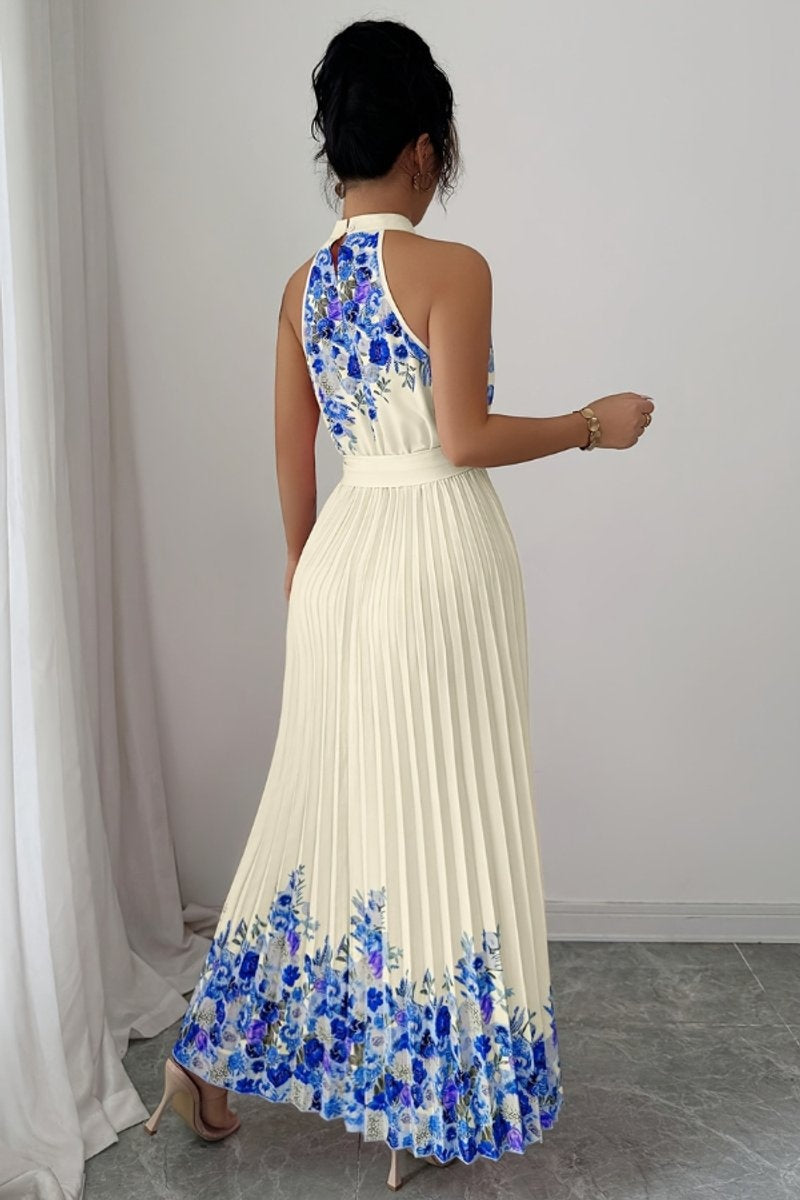 Cayetana | Vestido Largo Plisado Floral Mujer Halter Cinturón