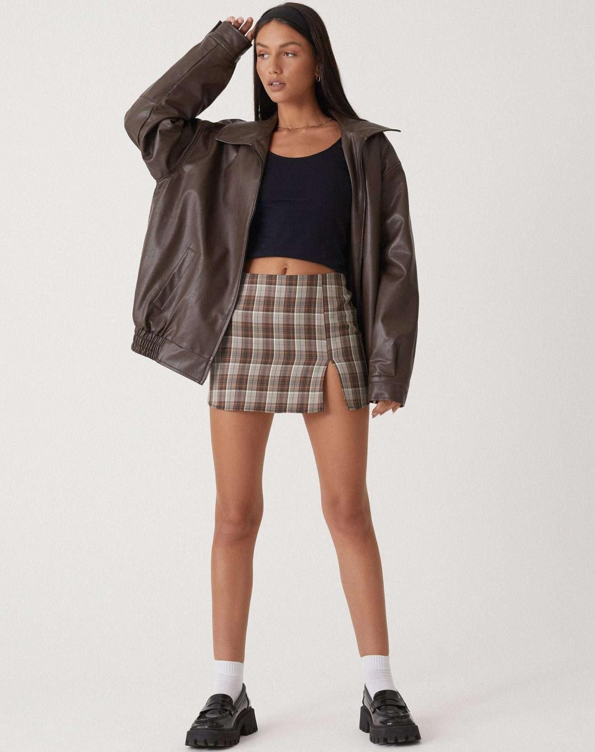 Chaqueta de Polipiel Oversize Mujer Cremallera Cuello Solapa