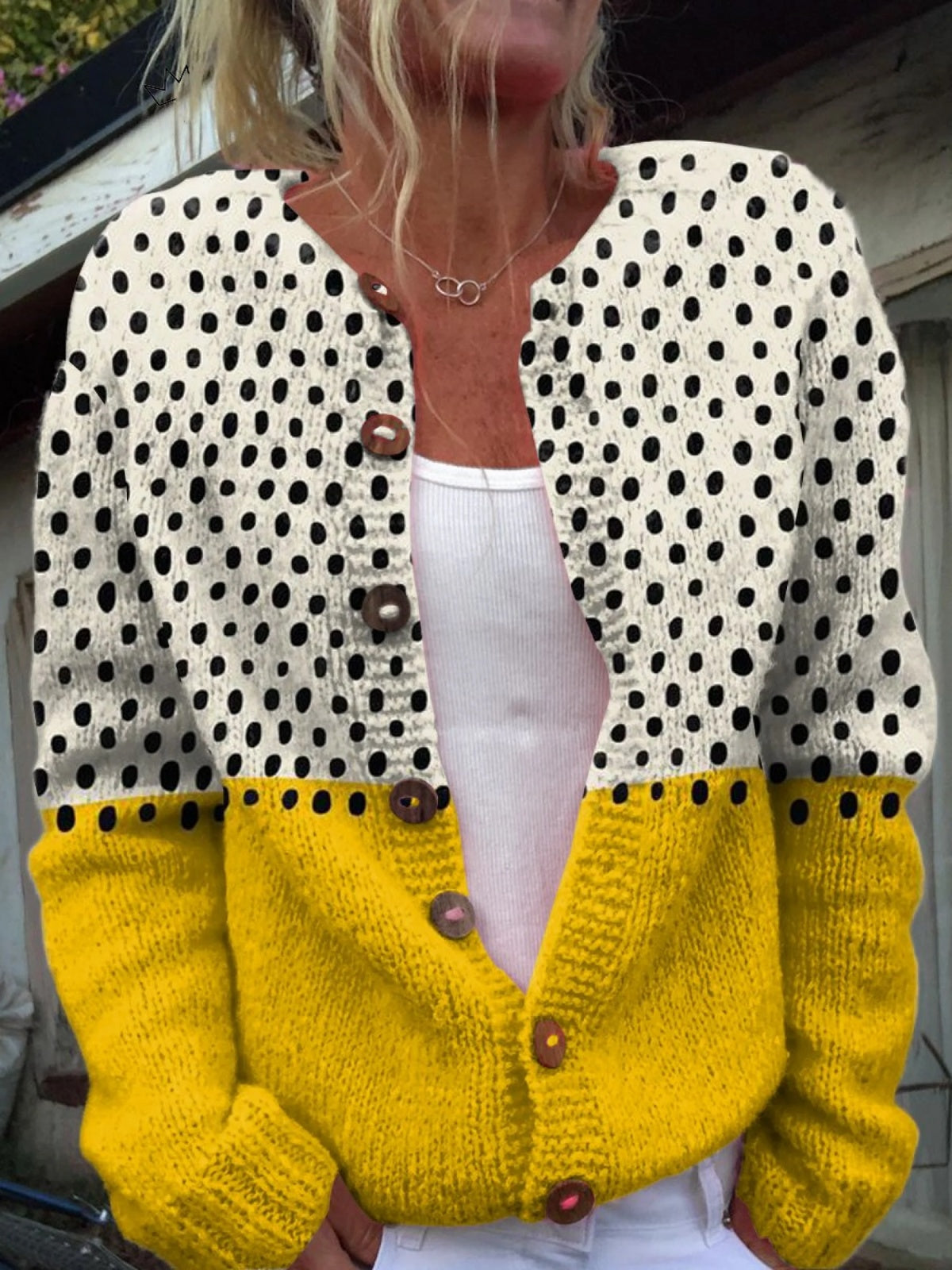 Chaqueta de Punto Estampada Mujer Botones Floral