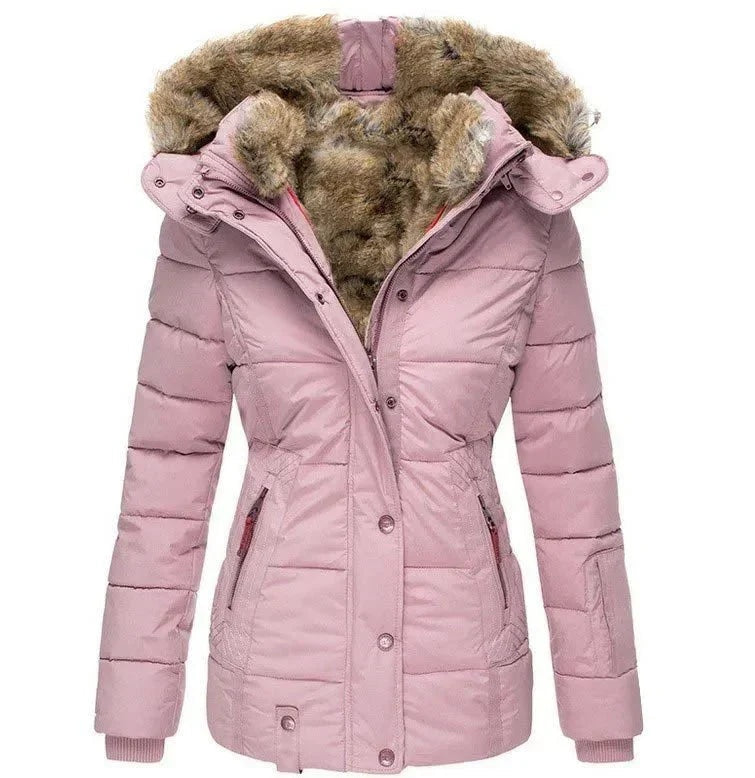 Chaquetón Acolchado con Capucha de Pelo Mujer Slim Fit