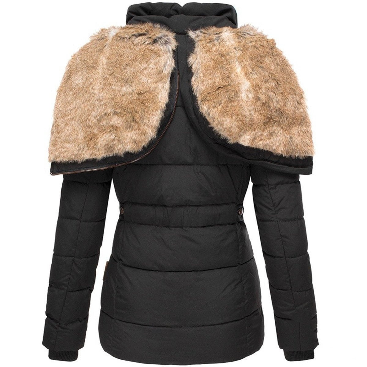 Chaquetón Acolchado con Capucha de Pelo Mujer Slim Fit