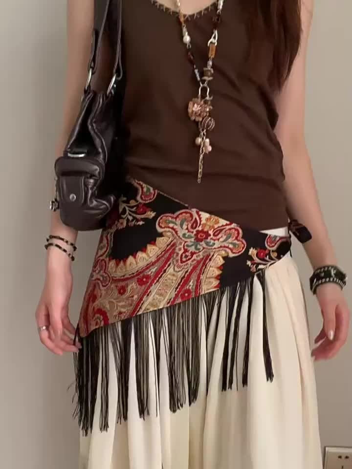 Cinturón Ancho con Flecos Estampado Mujer