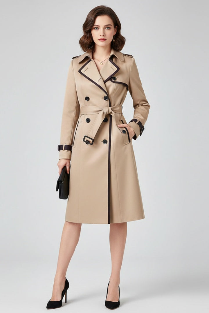 Claudia | Trench Coat Gabardina Larga Mujer con Cinturón Doble Botonadura