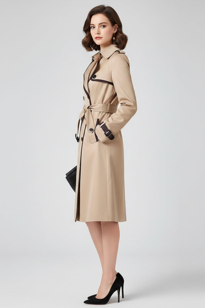 Claudia | Trench Coat Gabardina Larga Mujer con Cinturón Doble Botonadura
