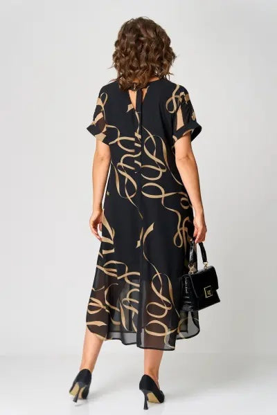 Concha | Vestido Midi Elegante Estampado Mujer Escote V Manga Corta