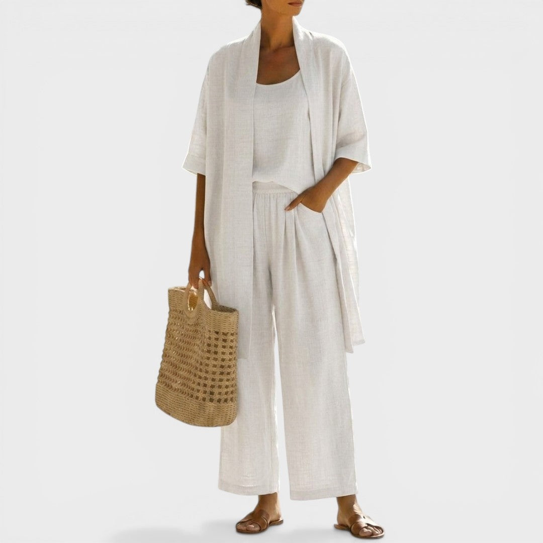 Conjunto Elegante de Tres Piezas Mujer Lino