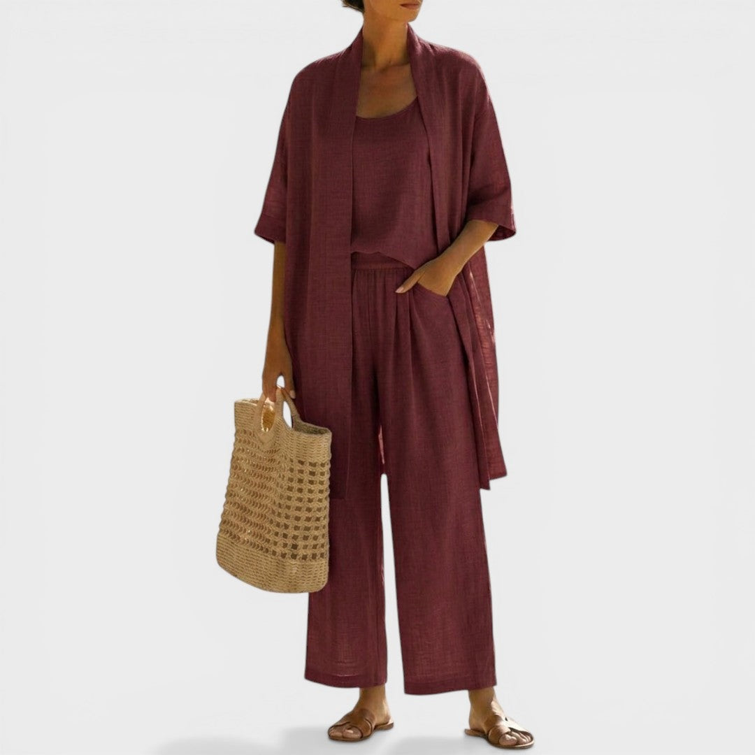 Conjunto Elegante de Tres Piezas Mujer Lino