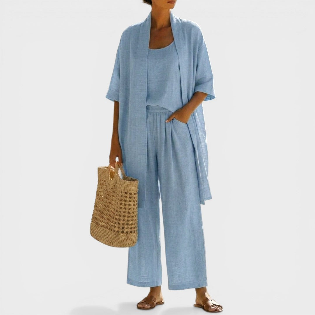 Conjunto Elegante de Tres Piezas Mujer Lino