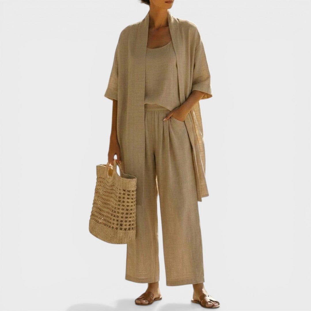 Conjunto Elegante de Tres Piezas Mujer Lino