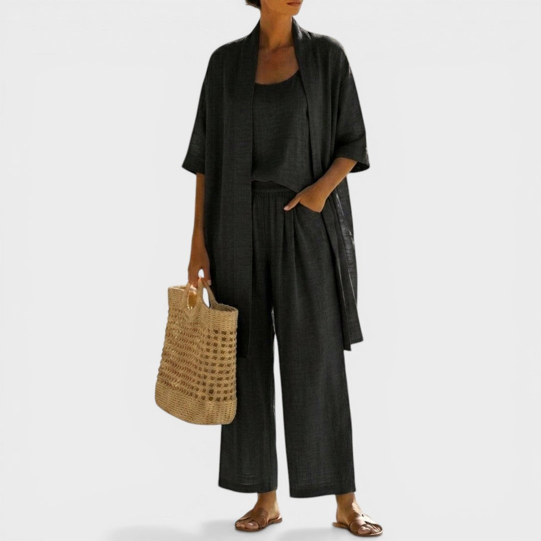 Conjunto Elegante de Tres Piezas Mujer Lino