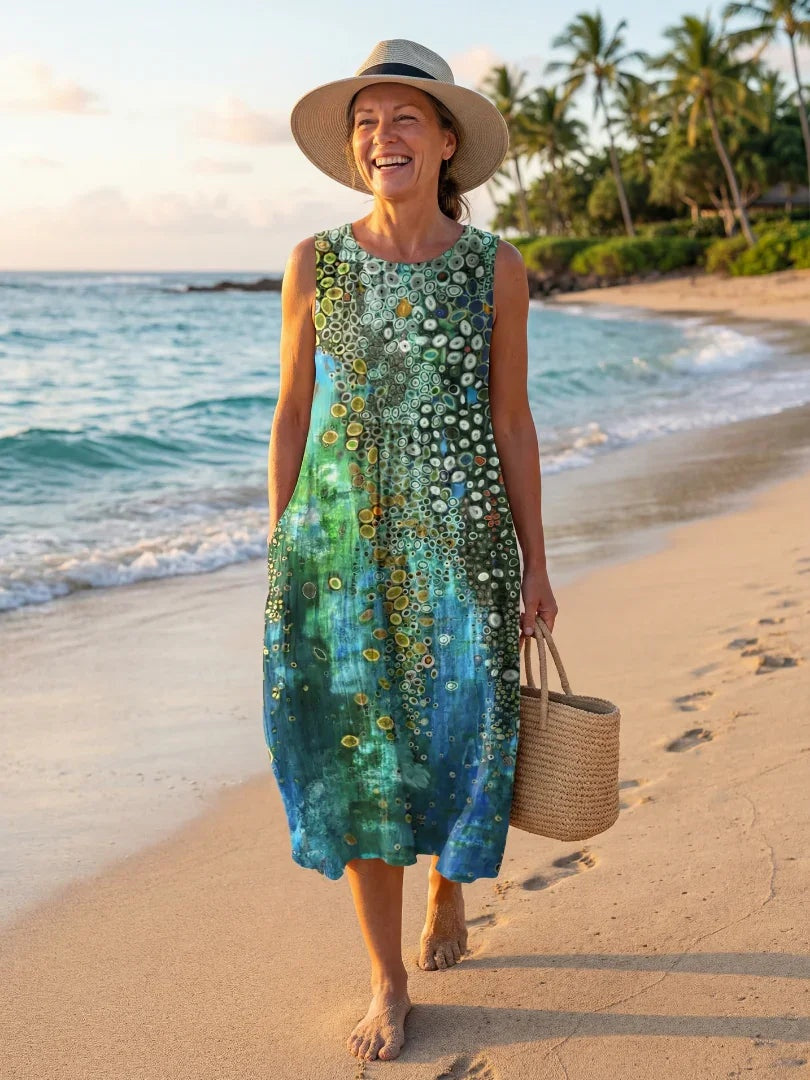 Coral | Vestido Midi Estampado Geométrico Mujer Sin Mangas