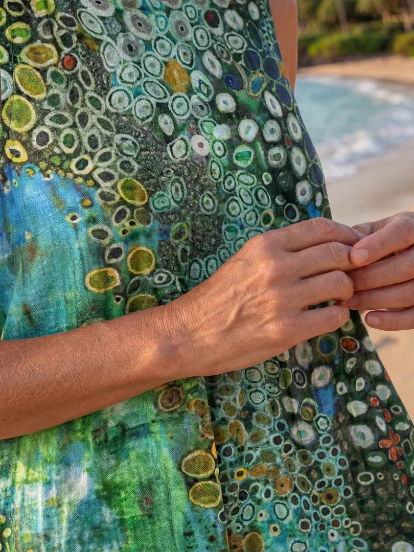 Coral | Vestido Midi Estampado Geométrico Mujer Sin Mangas