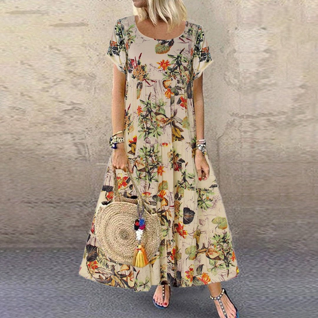 Covadonga | Vestido Largo Floral Mujer Manga Corta Suelto