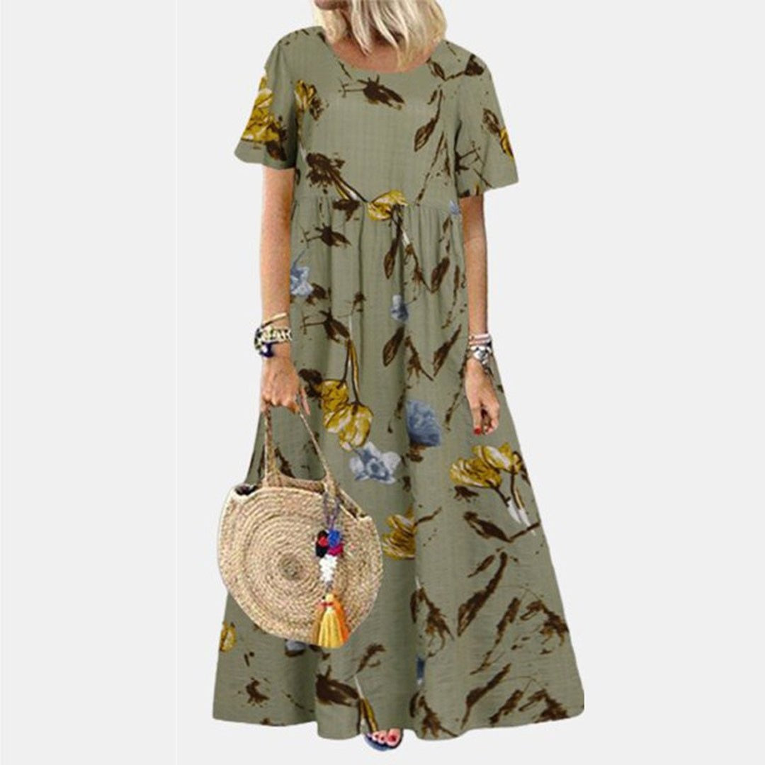 Covadonga | Vestido Largo Floral Mujer Manga Corta Suelto