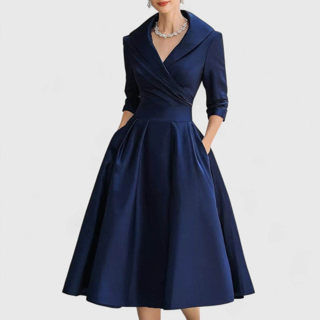 Covadonga | Vestido Midi de Novia Sencillo Mujer Manga 3/4 Falda Evasé