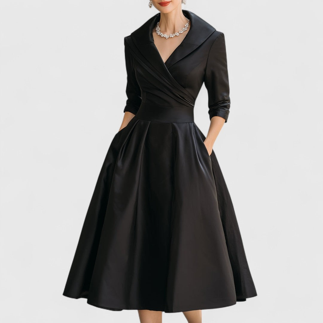 Covadonga | Vestido Midi de Novia Sencillo Mujer Manga 3/4 Falda Evasé