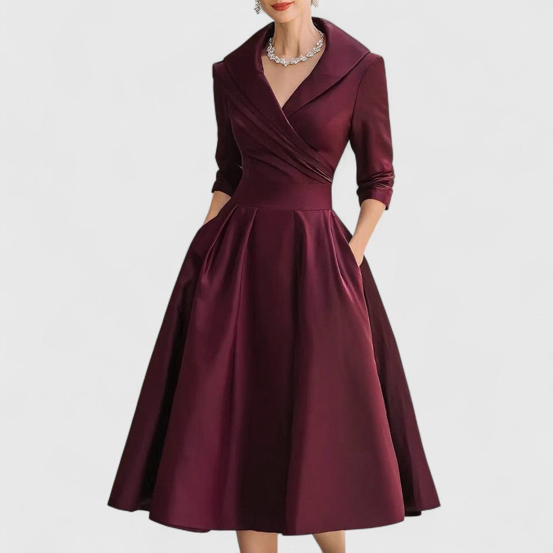 Covadonga | Vestido Midi de Novia Sencillo Mujer Manga 3/4 Falda Evasé