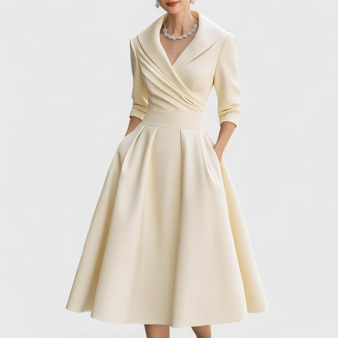 Covadonga | Vestido Midi de Novia Sencillo Mujer Manga 3/4 Falda Evasé