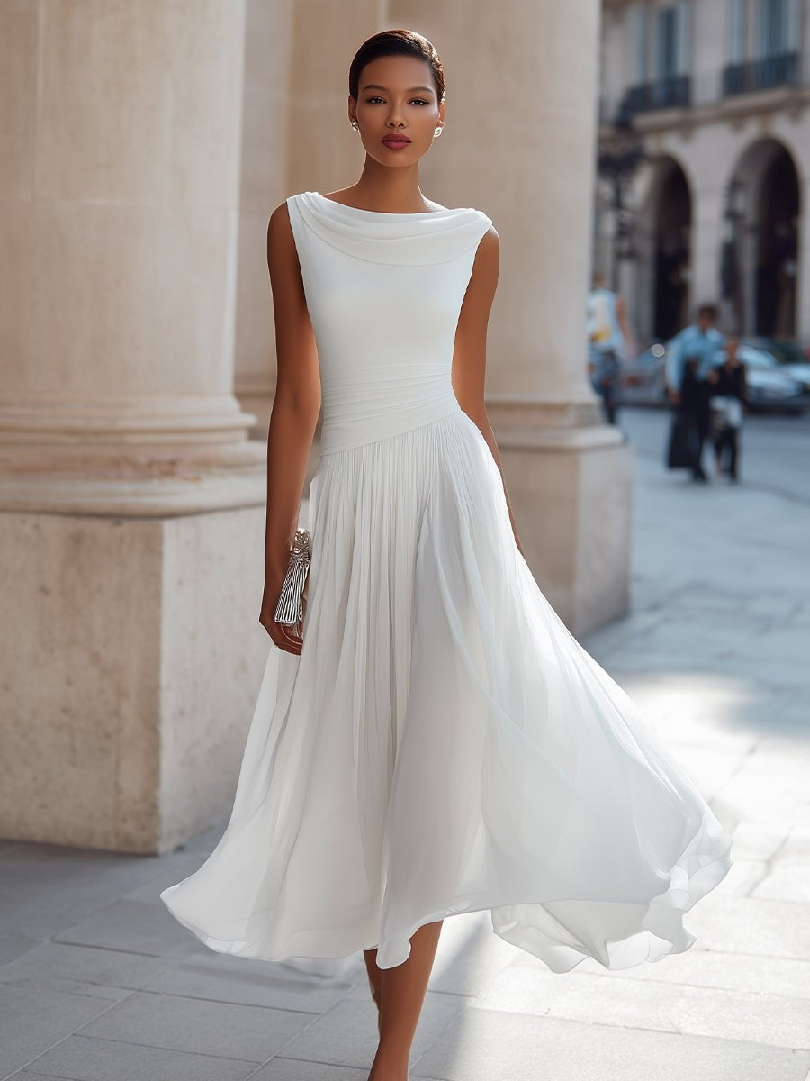 Covadonga | Vestido Midi Drapeado Sin Mangas Mujer Plisado