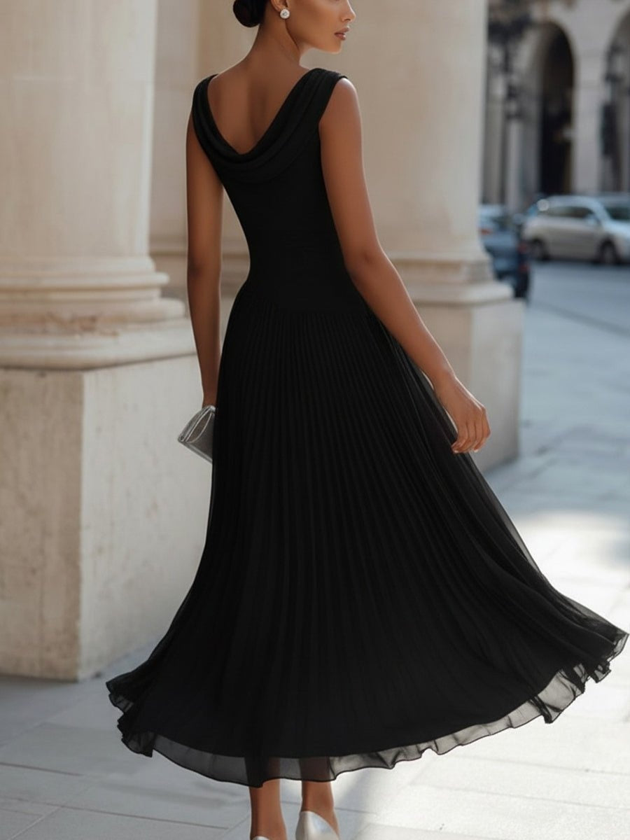 Covadonga | Vestido Midi Drapeado Sin Mangas Mujer Plisado