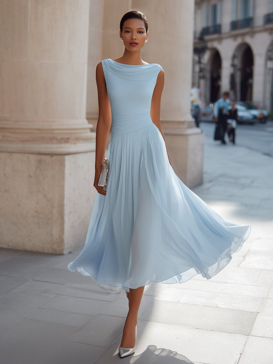 Covadonga | Vestido Midi Drapeado Sin Mangas Mujer Plisado