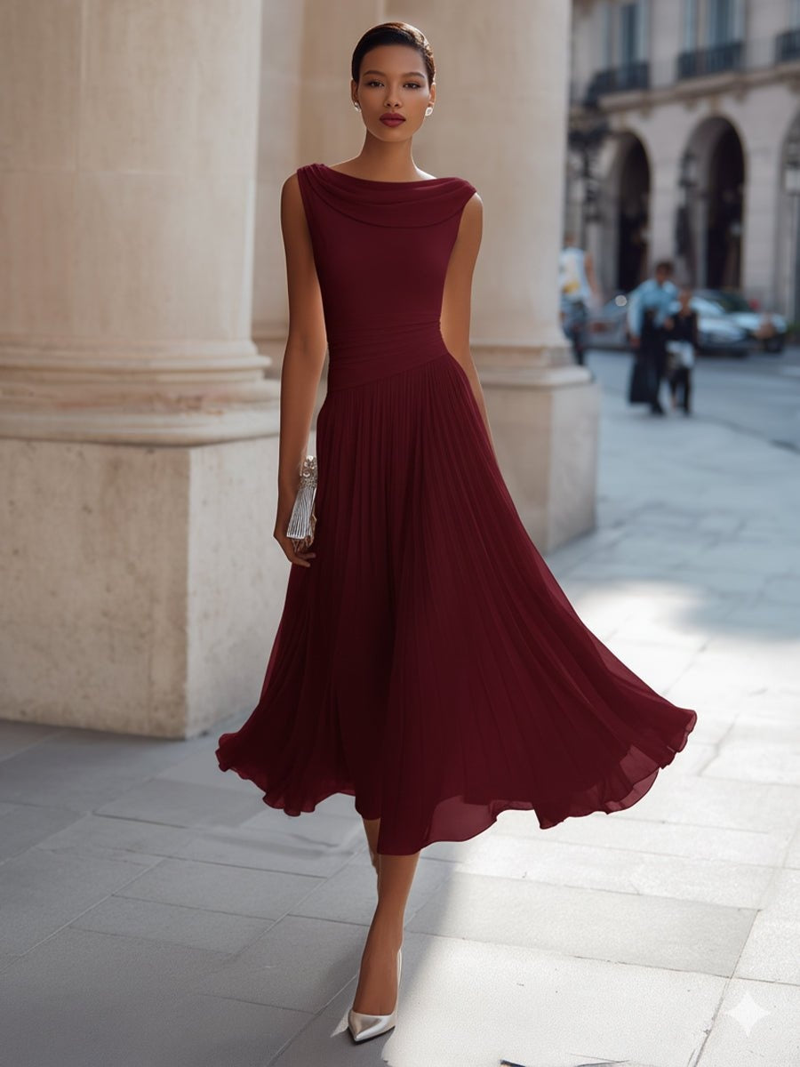 Covadonga | Vestido Midi Drapeado Sin Mangas Mujer Plisado
