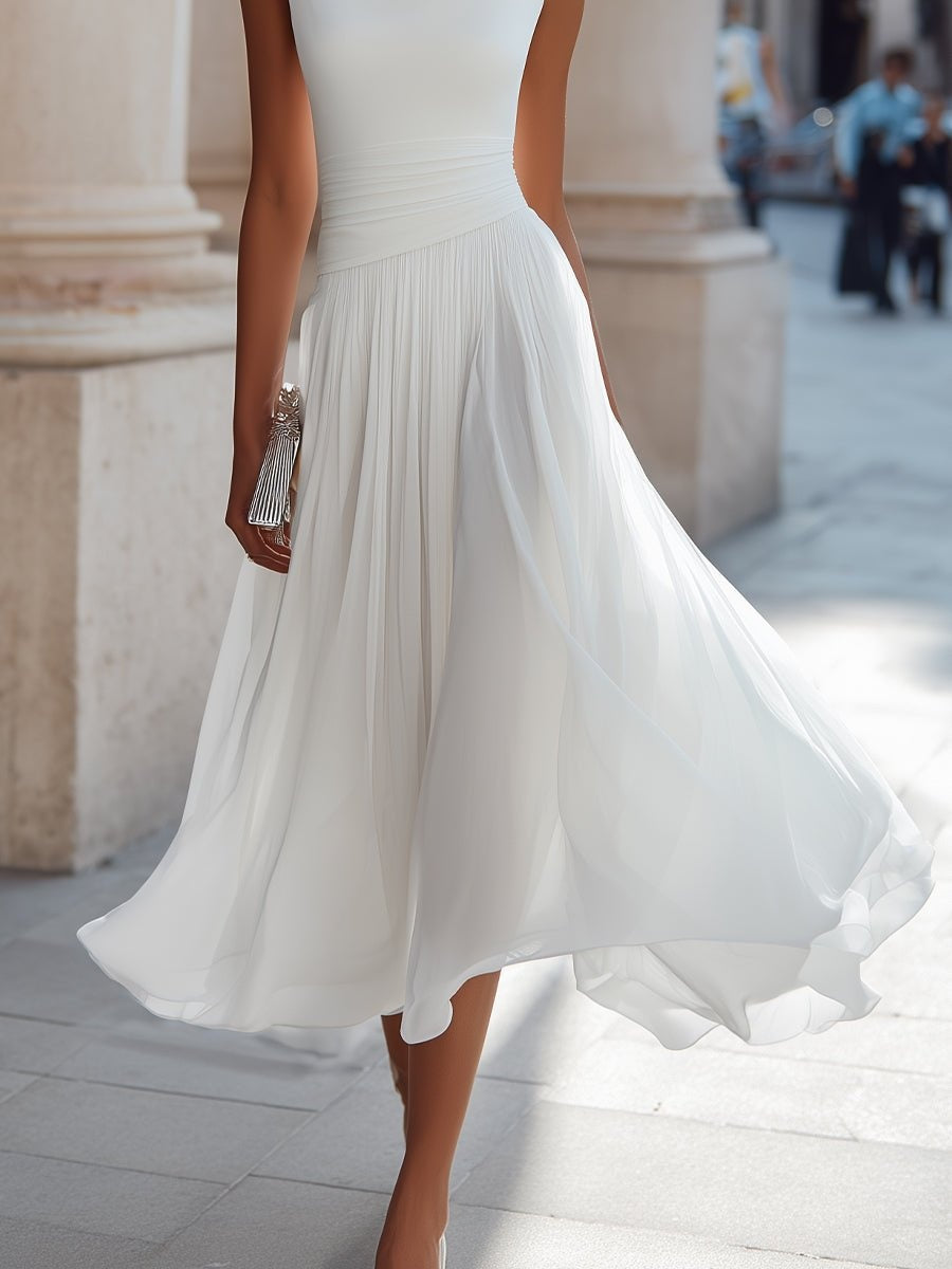 Covadonga | Vestido Midi Drapeado Sin Mangas Mujer Plisado