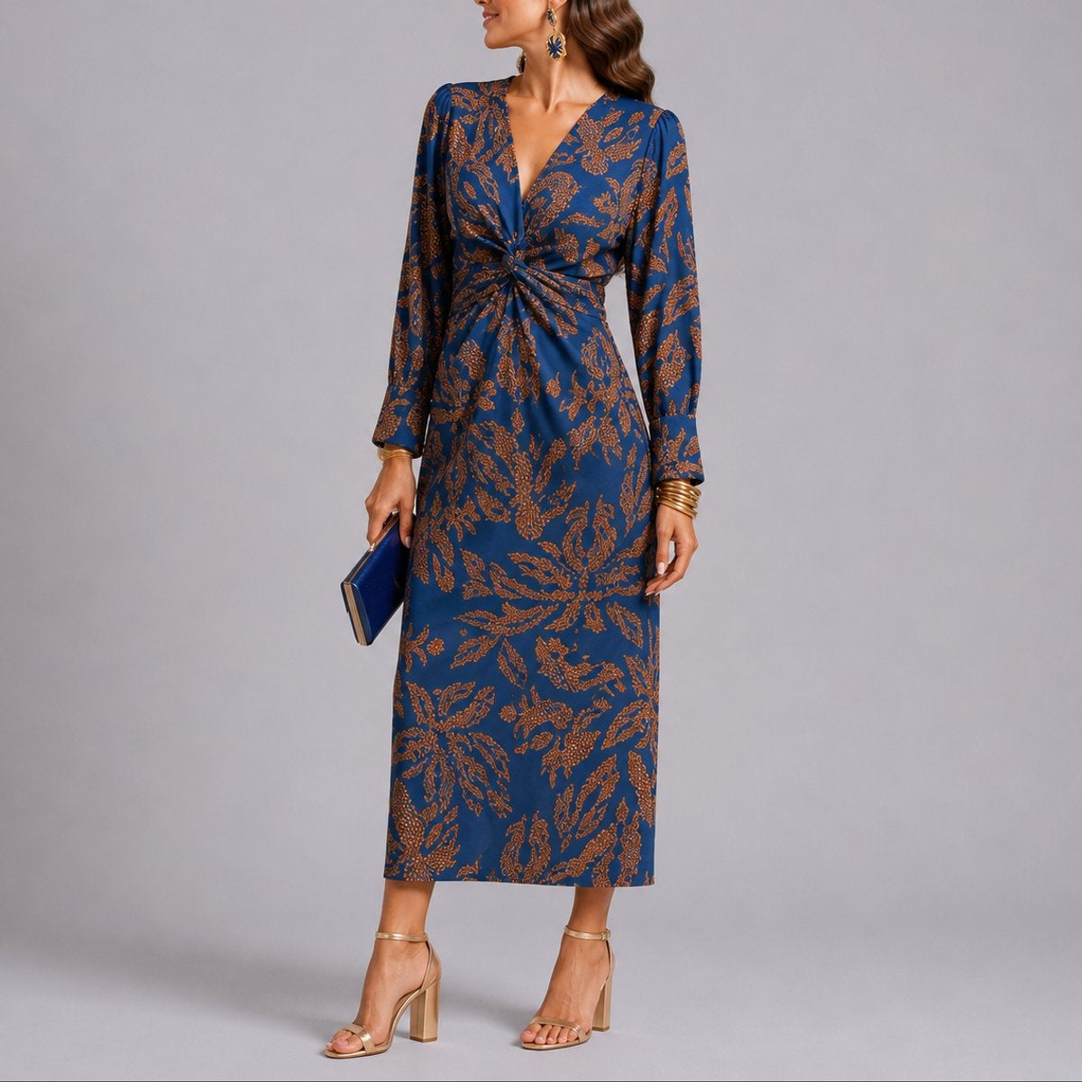 Covadonga | Vestido Midi Invitada Invierno Mujer Manga Larga Estampado