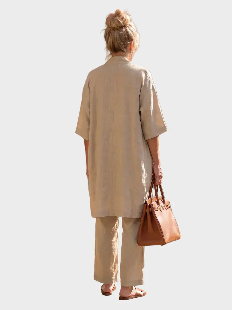 Cristina | Conjunto de Lino de Tres Piezas Mujer Corte Amplio